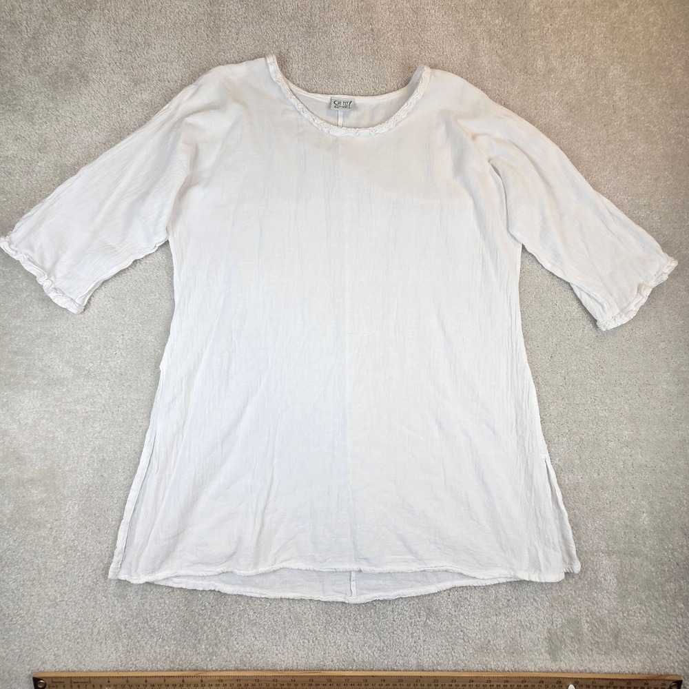 Oh My Gauze Tunic Top Womens 2 White Cotton Lagenlook Boho Resort Summer Coastal